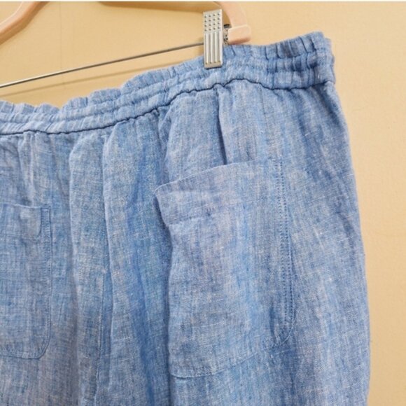 Talbots Linen Sz 22 Lagenlook Straight Leg Elastic waist Beachy Pants Blue - Picture 4 of 10